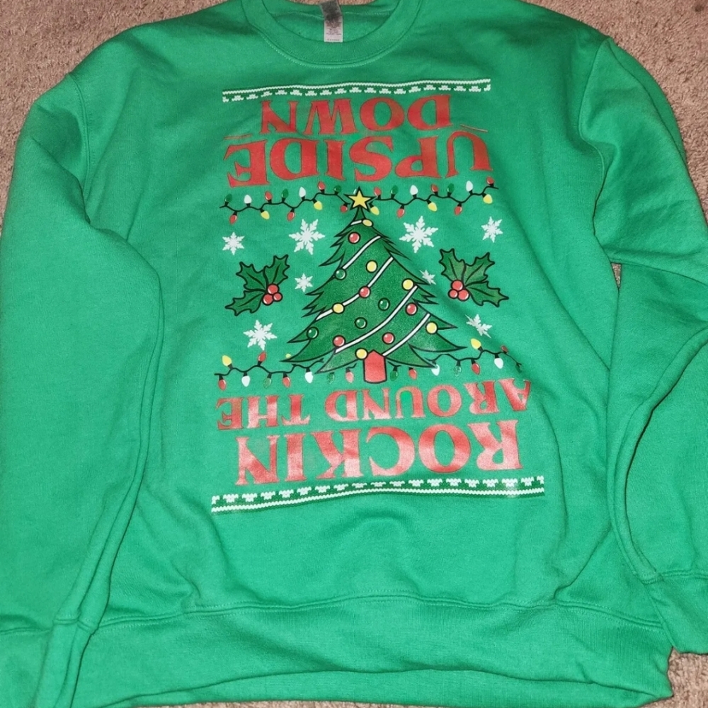 Rockin Around The Upside Down Christmas Tree Stranger Things Mens Large Sweater